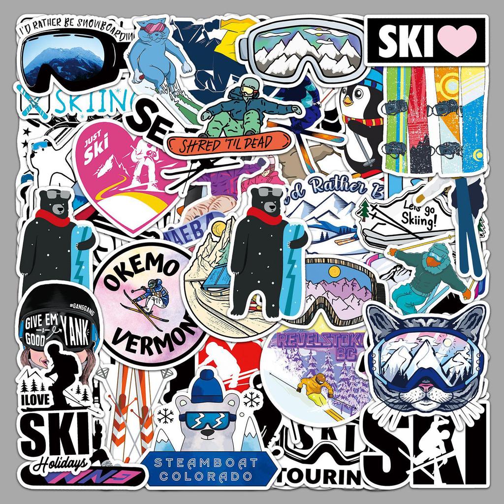 Skiing Graffiti Cartoon Sports DIY Stickers - 50 Waterproof Sheets for Phone & Suitcase
