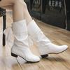 Comemore Plus Size 35-43 Women Middle Calf Boots Back Lace Up Low Heels Autumn Shoes Black Botines White Short Botas Female