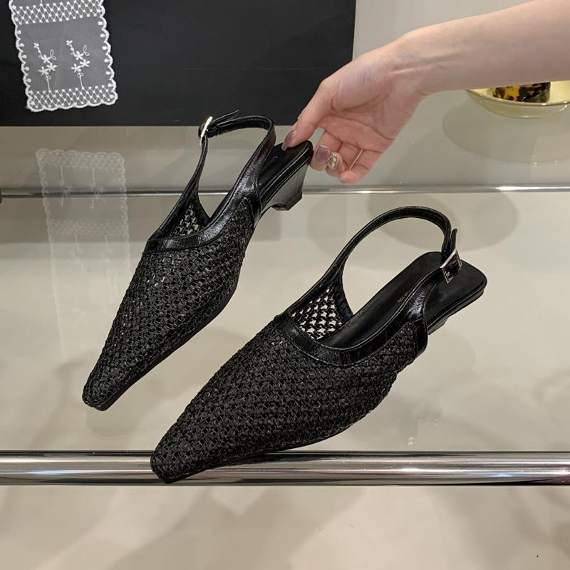 

Fashion SUOJIALUN 2025 Summer New Brand Women Sandal Shoes Fashion hallow Mesh Ladies Elegant Dress Slingback Shoes Square Low Heel Mule 35 чёрный