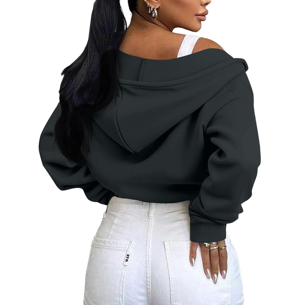 Women's Color Zipper Crop Hooded Jacket