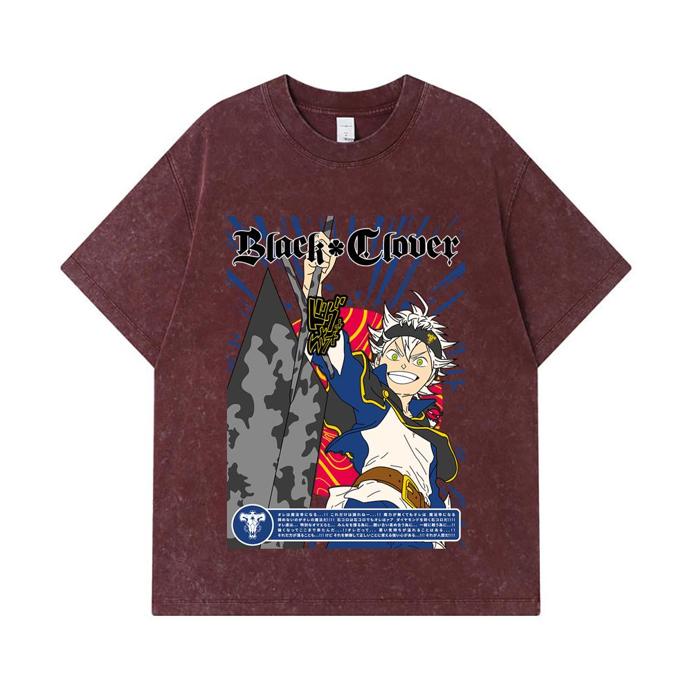 275 GSM Washed T-shirts 100% Cotton Black Clover V10 Asta Print Unisex Heavy Cotton T Shirt