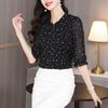 La Chapelle Women's Black Floral Half-Sleeve Shirt