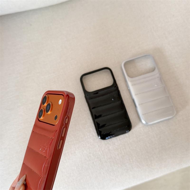 Jednobarevná kožená péřová bunda Pouzdro na telefon proti pádu pro iPhone 14/13/Apple 17/16/15 Pro Max