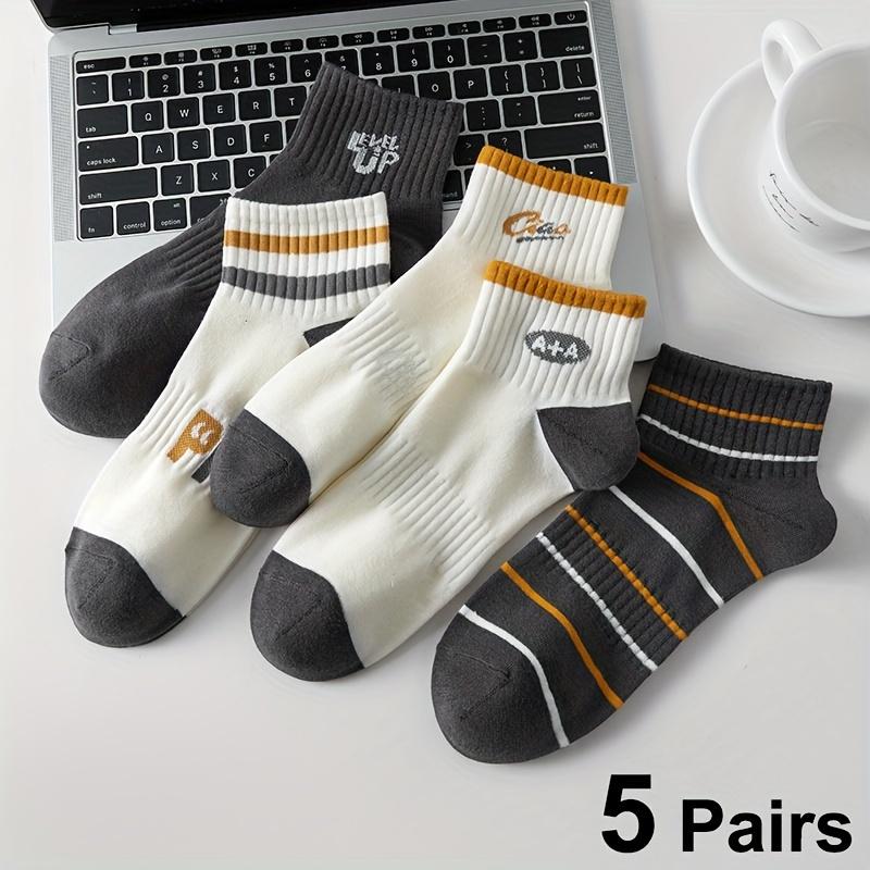 

5 пар мужских коротких полосатых носков с широкими манжетами и буквами, спортивные и носки для отдыха, летние носки-лодочки из смеси материалов One Size