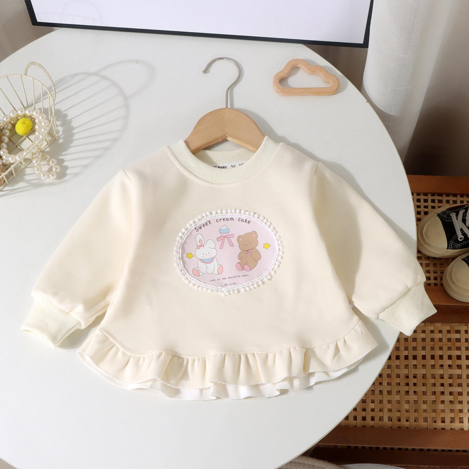 

Girls Cartoon Print Round Neck Sweatshirt 80 бежевый