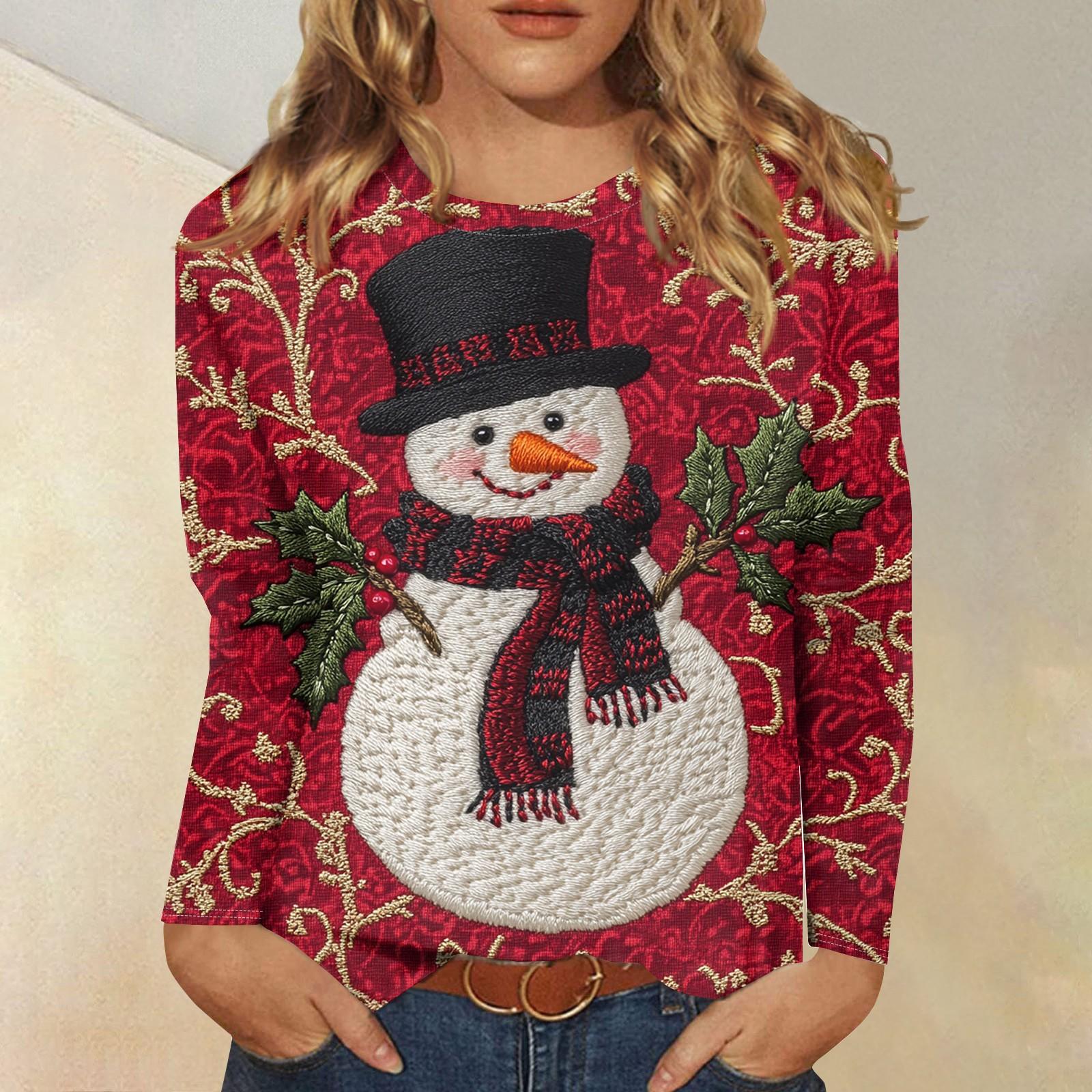 

Женская модная повседневная футболка с круглым вырезом и длинным рукавом с принтом, топ XXXL красный