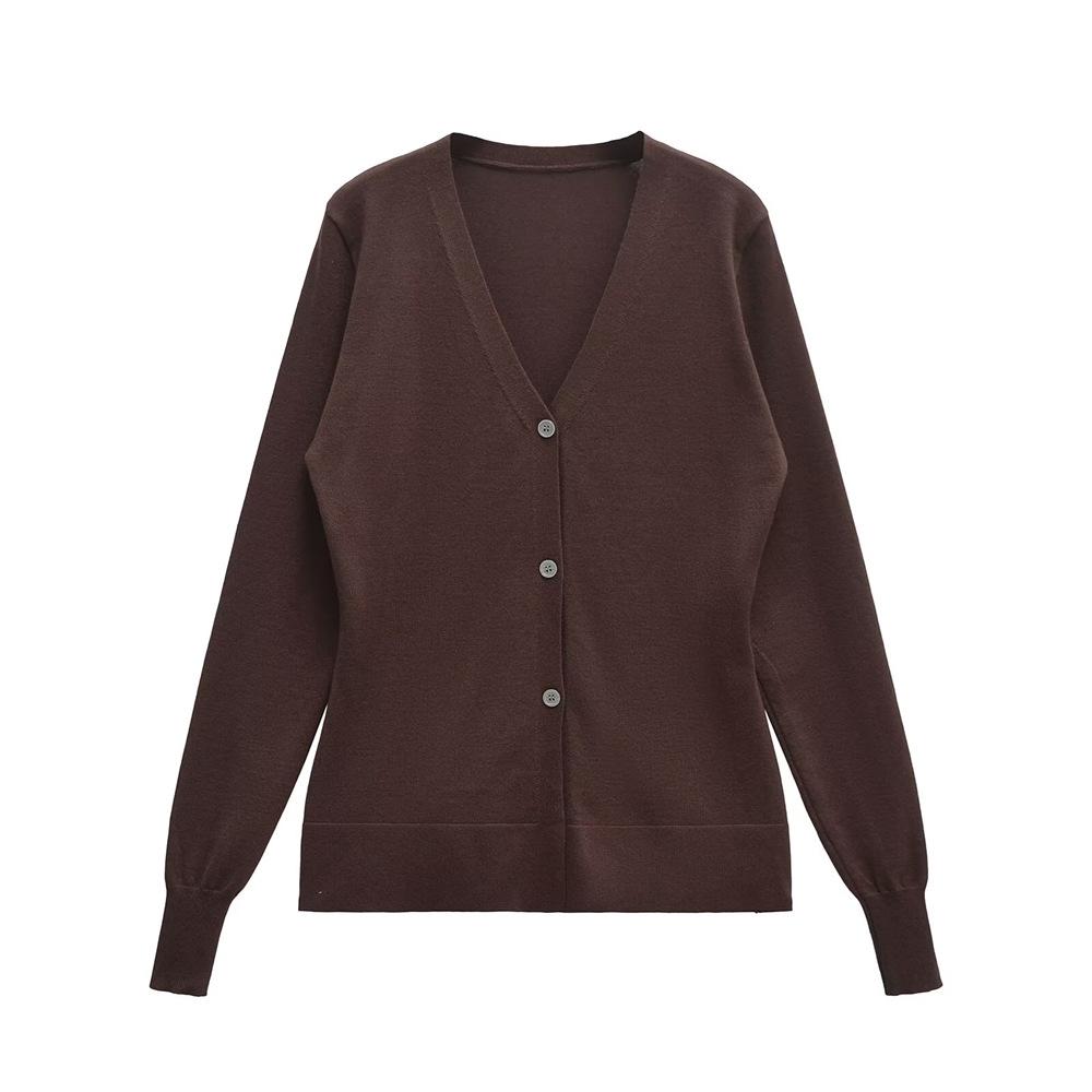 

PB&ZA2024 Women s Autumn/Winter European & American Style V-Neck Single-Breasted Long-Sleeve Cardigan Medium