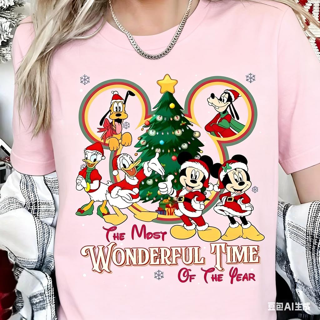 Christmas Print Trendy Casual New Shortsleeved Loose Pure Cotton Tshirts for Unisex and Unisex