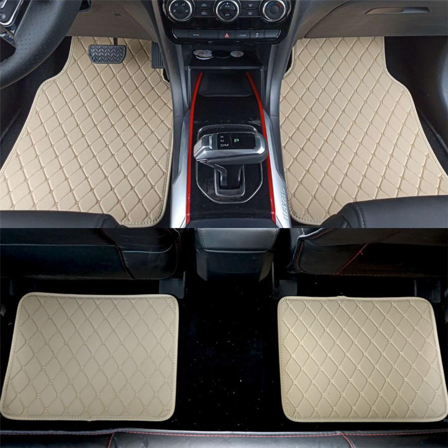 4pcs Coffee Color PU Leather Auto Car Floor Mats Front Rear Liner Weather Set