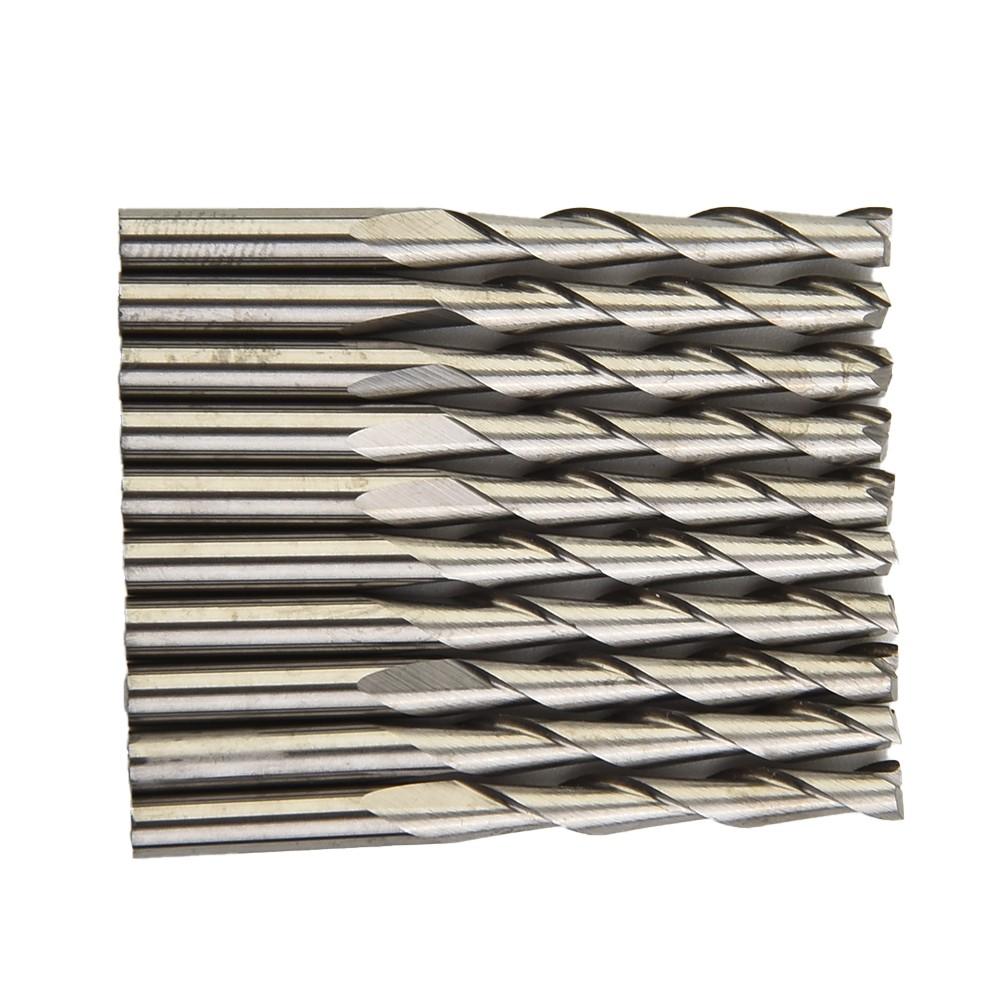 10pcs 1/8 Inch 2-Flutes Flat Nose Spiral Carbide End Mill CNC Router Bits 22mm