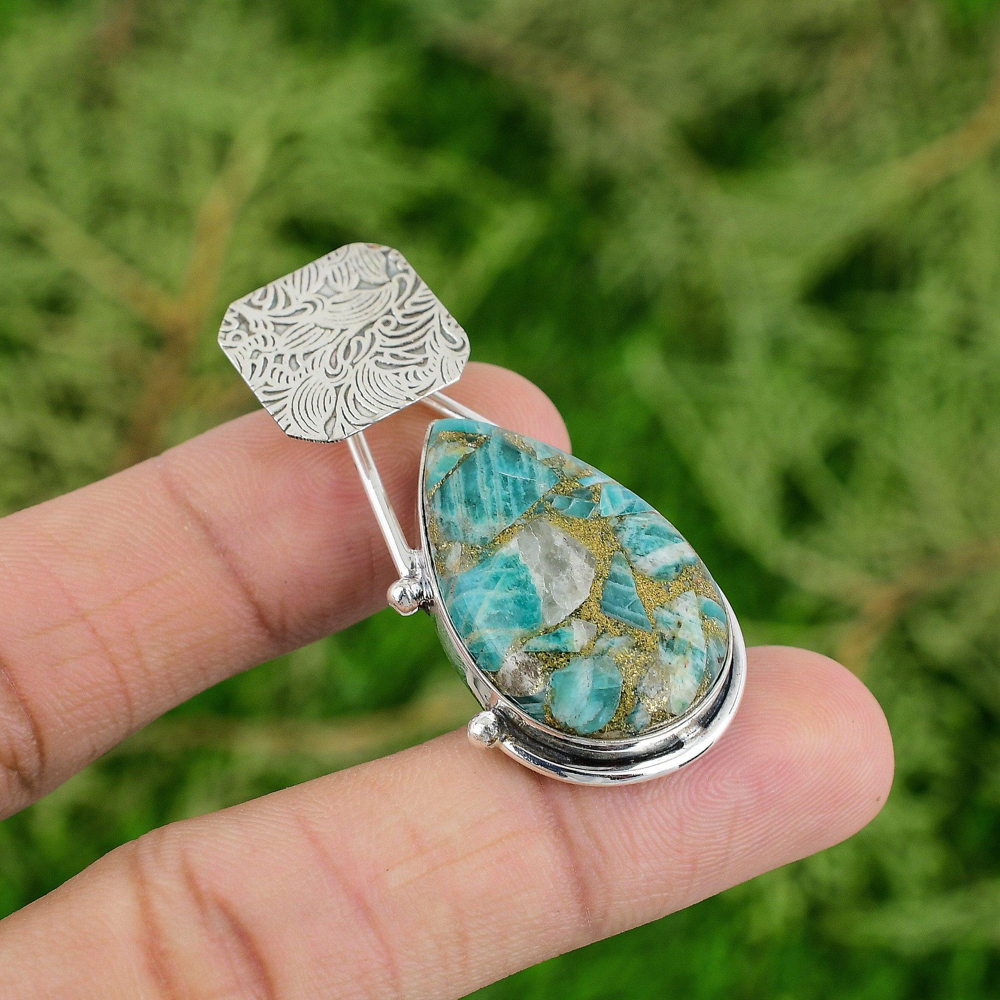

Copper Amazonite Pendant 925 Sterling Silver Pendant Beautiful Gemstone Pendant Handmade Silver Jewelry Wedding Gifts