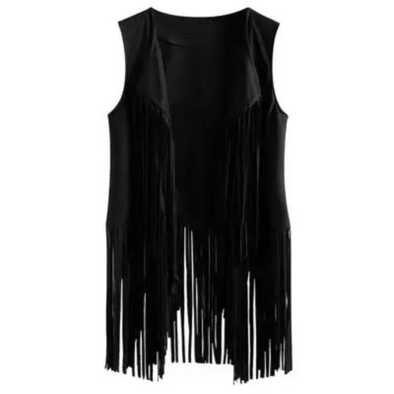 

New hot-selling fashion trend vest personalized top fringed vest women s sleeveless cardigan S чёрный