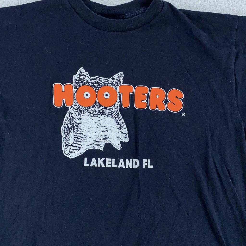 Maglietta Hooters Vintage da Uomo M/L Nera Lakeland Florida Grafica Gufo T-shirt Anni '90 USA