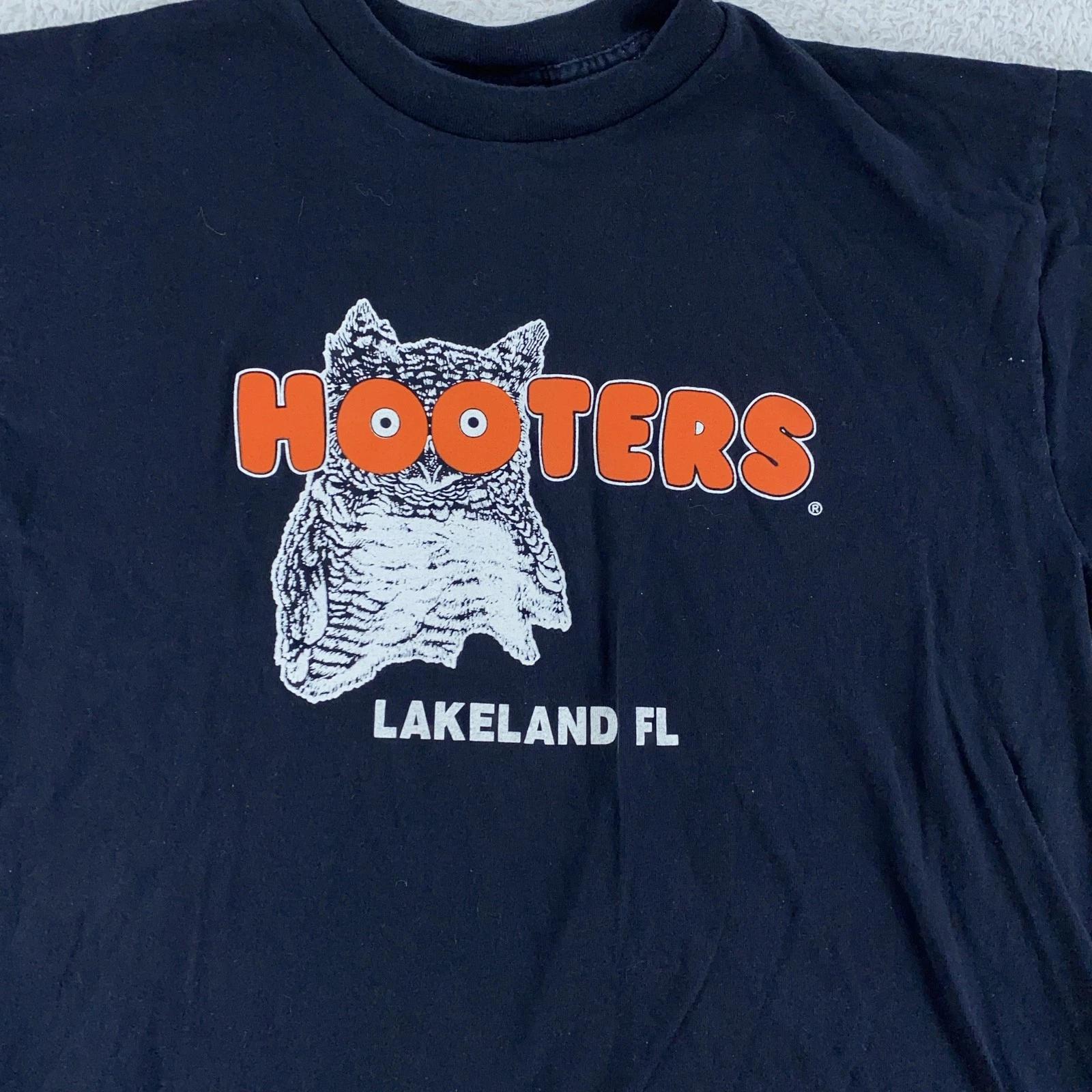 

Vintage Hooters Shirt Mens M/L Black Lakeland Florida Owl Graphic Tee 90s USA 2XL