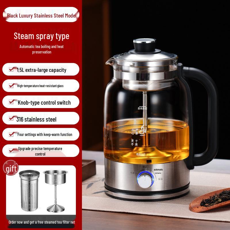 Electric Glass Spray Tea Maker, Large Capacity Steaming Kettle, Black Tea Health Pot
