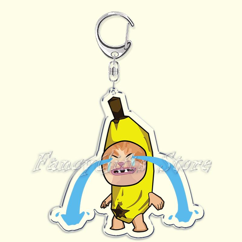 Fun HOT Cute Banana Cat Meme Keychain Funny Happy Cats Pendant Keyring Keyring Keyfob for Women Man Jewelry Accessories Gifts