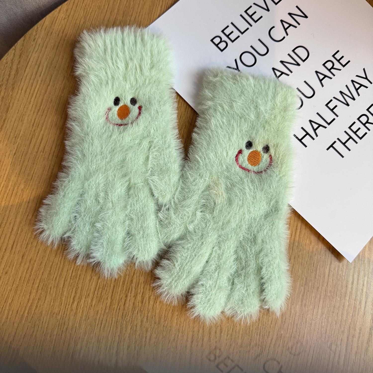 

Милые плюшевые перчатки с вышивкой в виде улыбающегося лица для женщин на зиму, пушистые и бархатные, теплые и морозостойкие, студенческие перчатки для велоспорта с сенсорным экраном one size