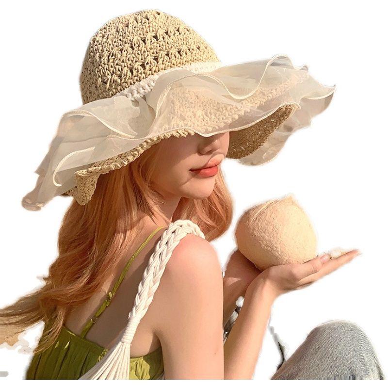 Temperament Lace, Large Brim, Showcasing Face, Small Straw Hat, Female Summer Vacation Beach Sun Protection Hat