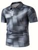 Golf Stick Figure Print Short Sleeve Polo Shirt, Casual Stylish Men's Top
