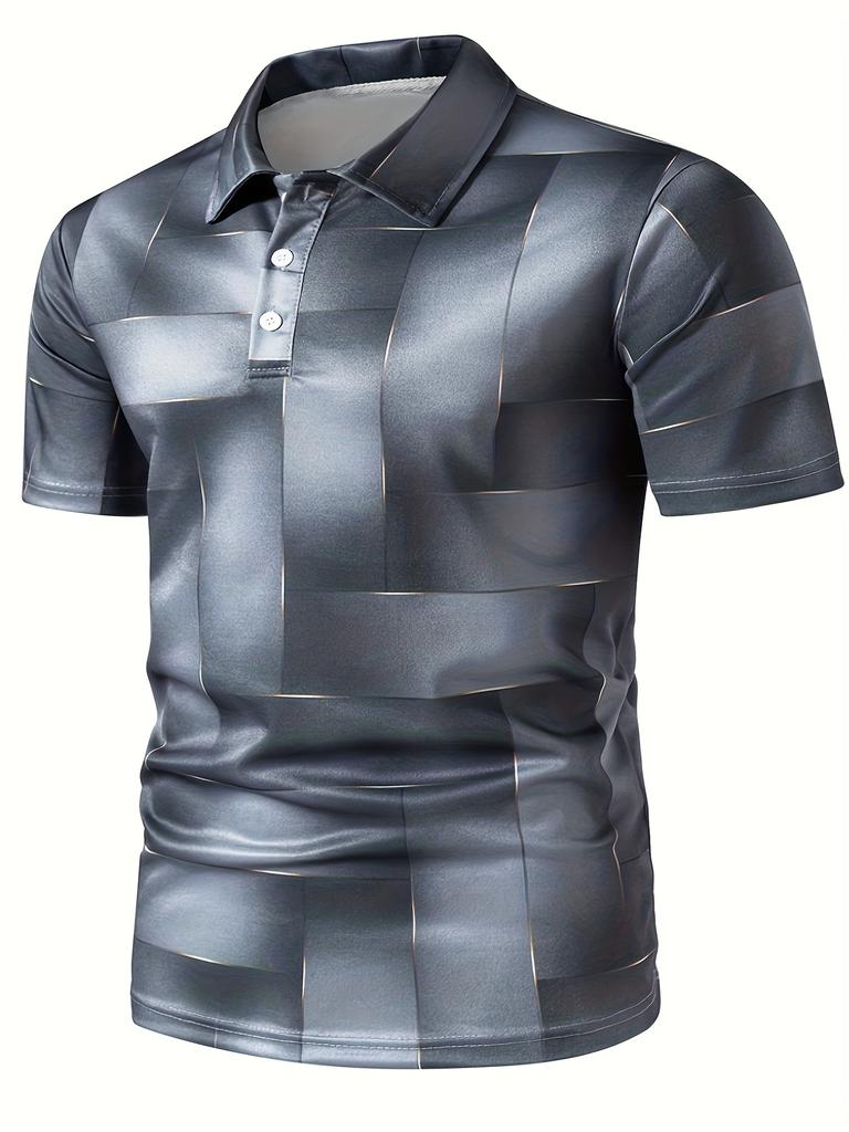 Golf Stick Figure Print Short Sleeve Polo Shirt, Casual Stylish Men's Top