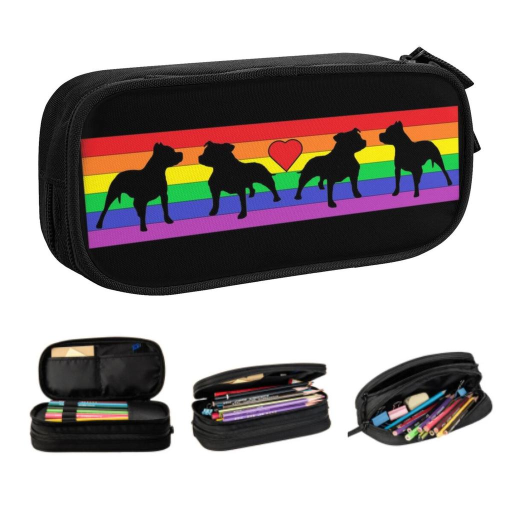 Custom Cute Rainbow Staffordshire Bull Terrier Dog Pencil Cases for Boy Girl Large Storage Animal Pencil Box School Supplies