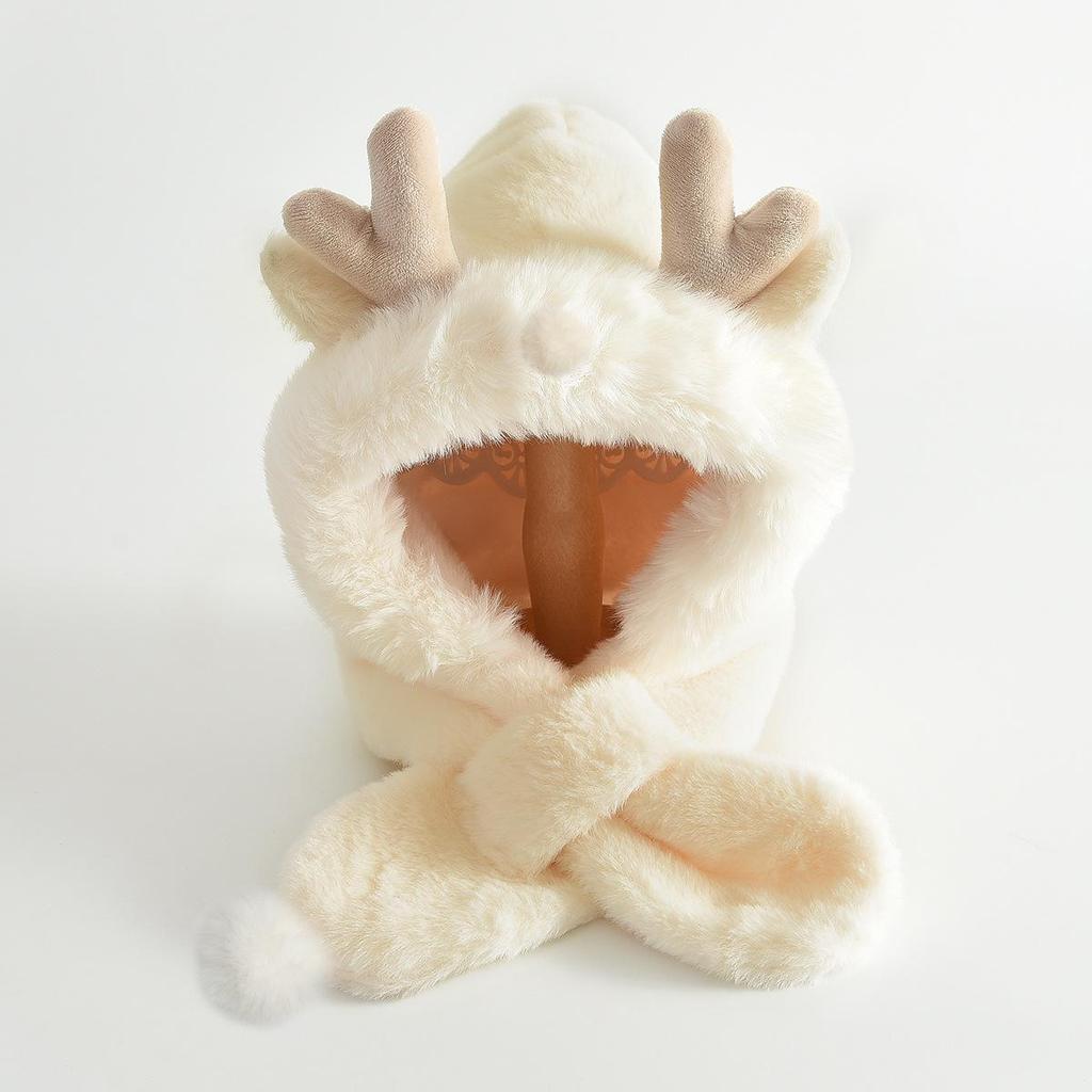 Children's Plush Antler Hat & Scarf Set: Windproof, Thickened Ear Protection for Outdoor Cycling