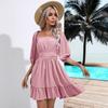 Square Neck Summer Dresses for Women Tie Back Half Puff Sleeve