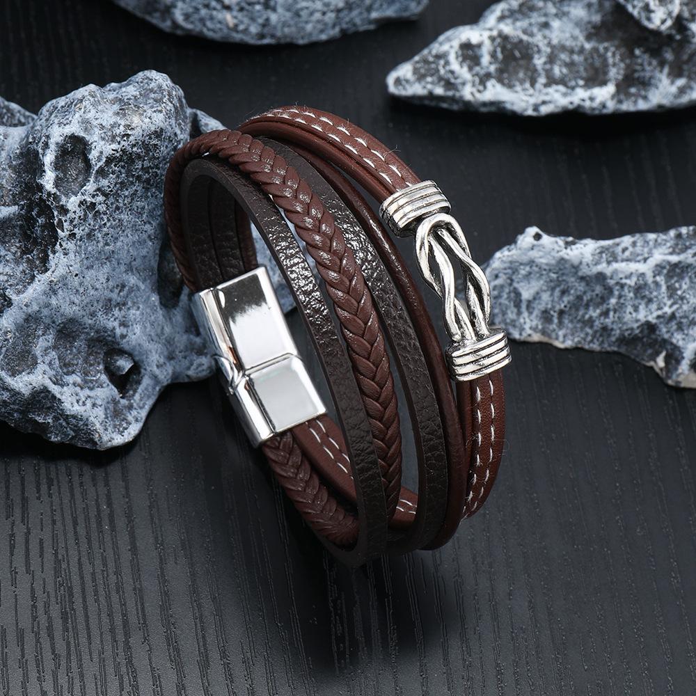 Multi Layer Braided Magnetic Clasp Leather Bracelet For Men Punk Cuff