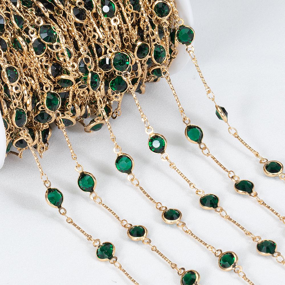 1meter Colorful Crystal Beads Beaded Chain Glass Bead Copper Necklace Chain Accessories for DIY Costumes Jewelry Making Material