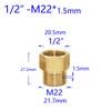Messing 3/8" 1/2" M14 M18 M22 Gevindforbinder Han Hun Til Perlator Vandrenser Vandhane Kobberfittings Tandafstand 1,5 mm