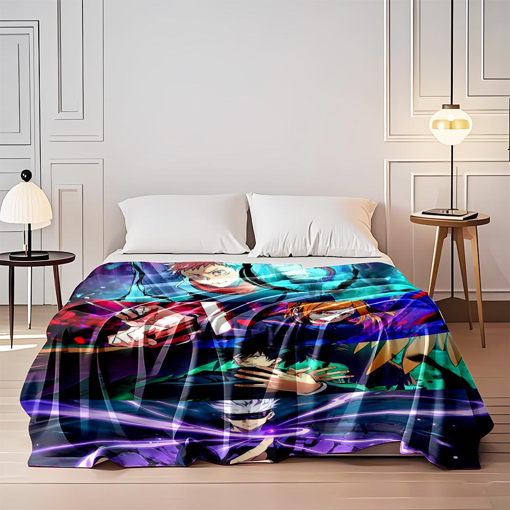 "Anime Heroes on Colorful Dynamic Backgrounds Flannel blanket for bedroom, living room, sofa, and nap sofas"