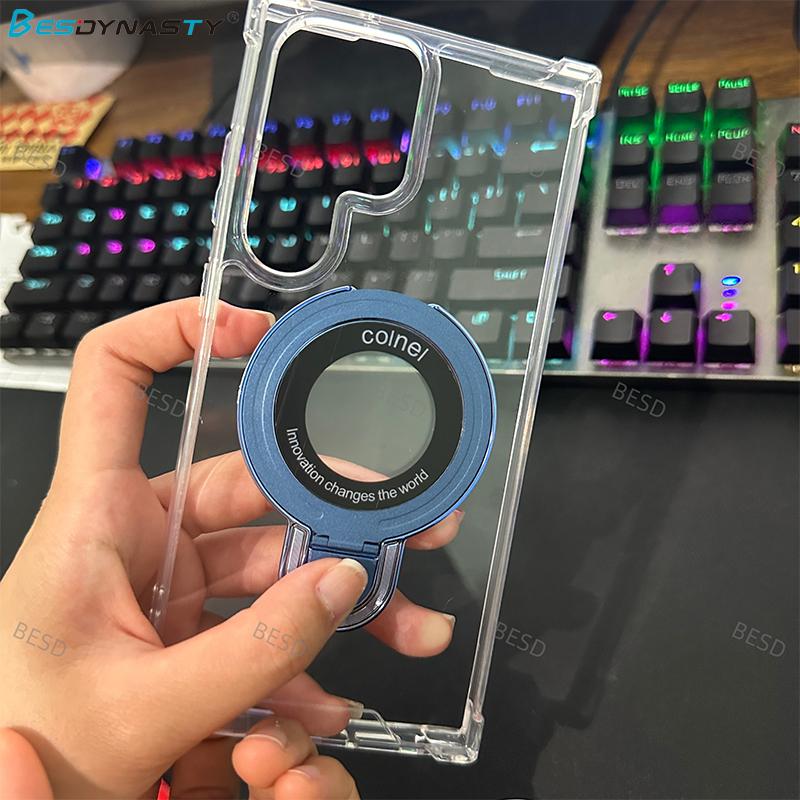 Hybrid Magnetic Holder Case For Samsung Galaxy S25 Edge S24 FE S23 S21 S22 Plus Ultra A56 A36 A55 Clear Hard Transparent Cover