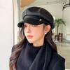Autumn and winter new octagonal hat children pu leather beret versatile casual face small newsboy painter hat woman
