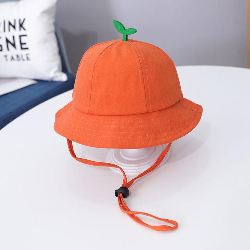 Cute Baby Bucket Hat With Sprout Spring Summer Children  Drawstring Fisherman Hat Solid Color Boys Girls Beach Panama Sun Cap
