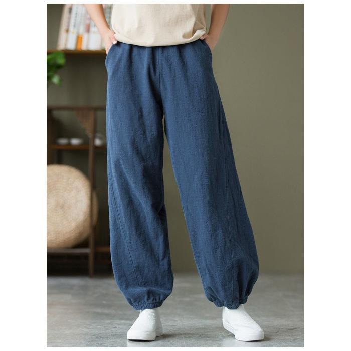Bloomers Pamuk Keten Günlük Lastikli Yüksek Bel Bol Kadın Pantolonu Kore Modası Geniş Paça Bilekte Pantolon Kadınlar için