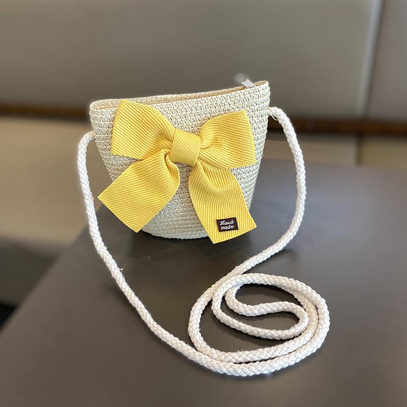 Children Straw Hat And Shoulder Bag Girls Summer Outdoor Beach Cap Cute Bow Travel Beach Sun Hat Crossbody Bag