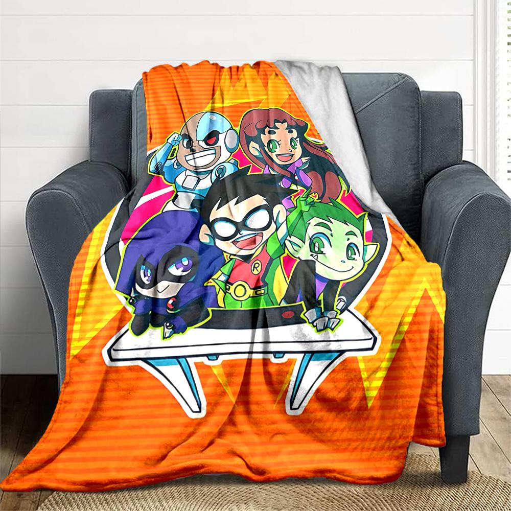 1pc Teen Titans Go! Flannel Throw Blanket - HD Printed Lightweight Soft Warm All-Season Blanket for Sofa, Bed, Travel, Camping 111