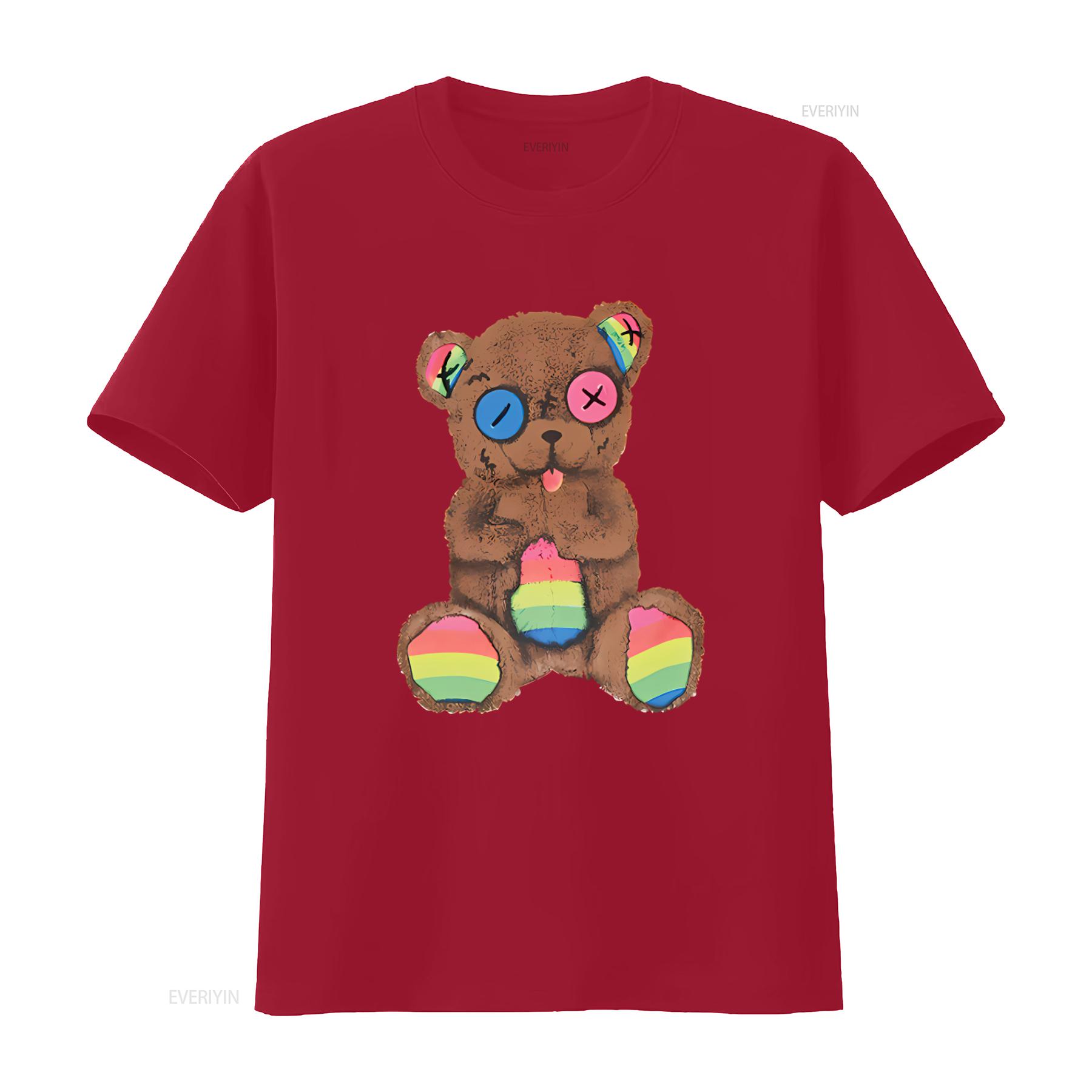 

Barrow Mens Large Cotton T Shirt Black with Rainbow Bear Italy A53 vintage Washed Casual fashion Comfortable Breathable S