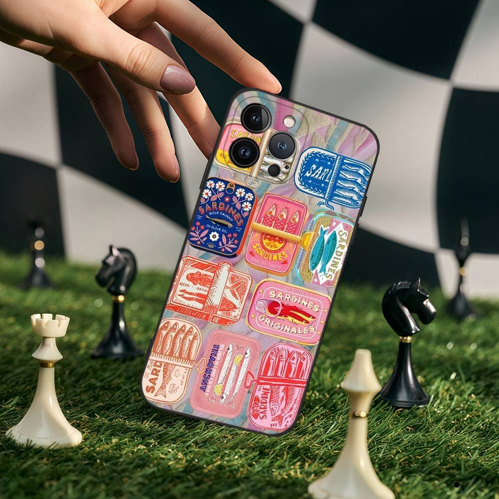 Sardinas Phone Case For IPhone 17,16,15,14,13,12,11,Pro,Max,Plus,Mini,Soft Silicone Black Case