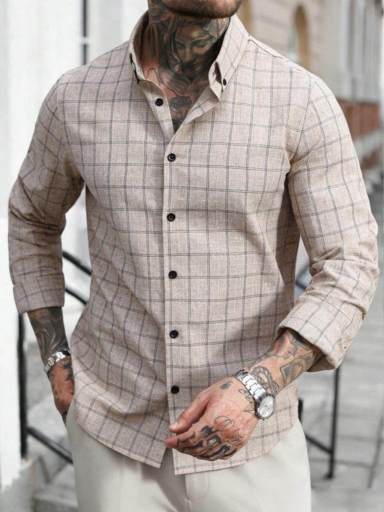 Men's Plaid Long Sleeve Button-Down Shirt, Versatile Casual Wear