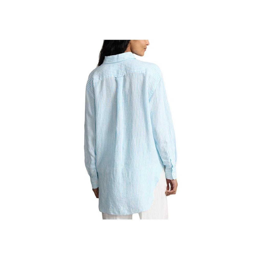 Polo Ralph Lauren SS24 Striped Logo Embroidered Loose-Fit Single-Breasted Long Sleeve Shirt Women Shirts Turquoise WMPOSHTNDO20612-999