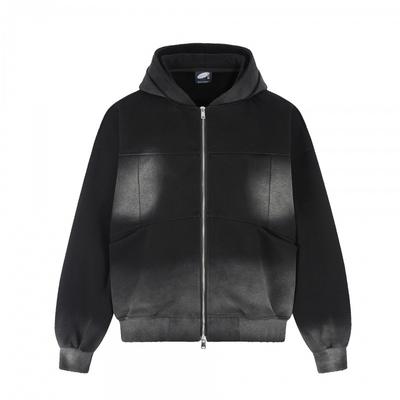Mens Oversized Vintage Washed Hooded Zip-Up Sweatshirt Streetwear Loose Fit Cotton Long Sleeve Casual Jacket