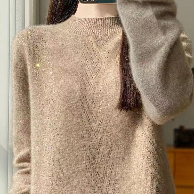Diamond Hot-fix Korean Wool Sweater: Women's Loose, Stylish & Simple Base Layer for Autumn/Winter