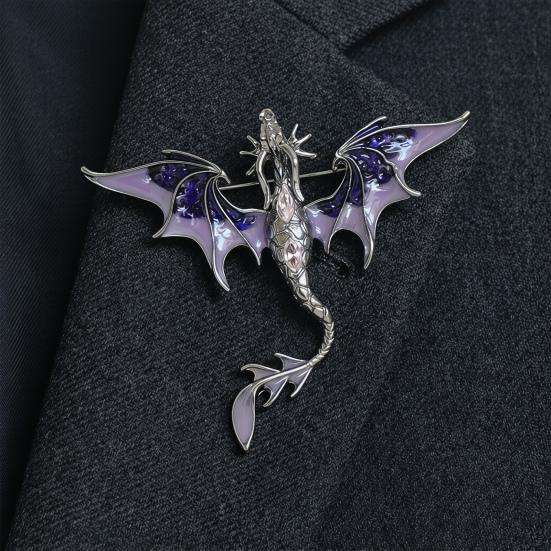 Brooch Pin Western Dragon Design Zinc Alloy Pin with Rhinestone Inlay Hand-Painted Enamel Glaze Suits Coats Sweaters Badge