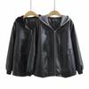 Giacca Casual da Donna in Ecopelle con Cappuccio Manica Lunga per Primavera e Autunno Uniforme da Baseball Larga