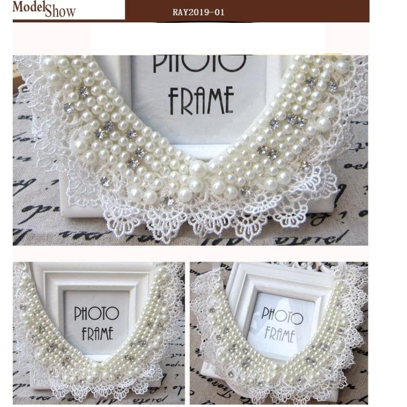 1PCS Lace Collar Flower Decoration DIY Embroidery Pearl Clothes Collar Stereoscopic Hollow Embroidery Fake Collar Wearable Colla
