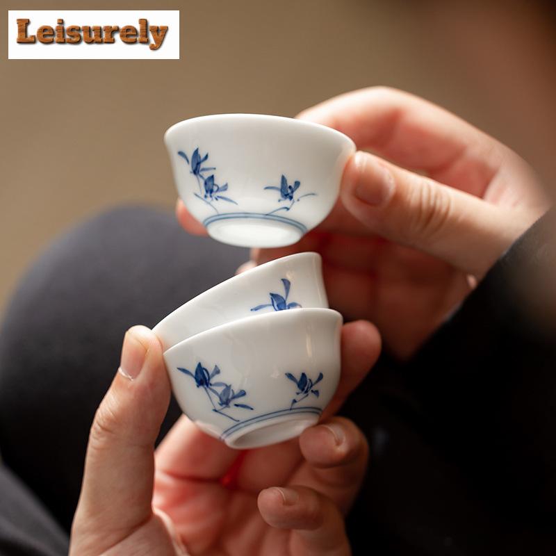 2 buc/set ceașcă de ceai cu orhidee fluture pictată manual pură, ceașcă parfumată specială, ceașcă mică de porțelan, ceașcă de meditație, set de ceai Kung Fu