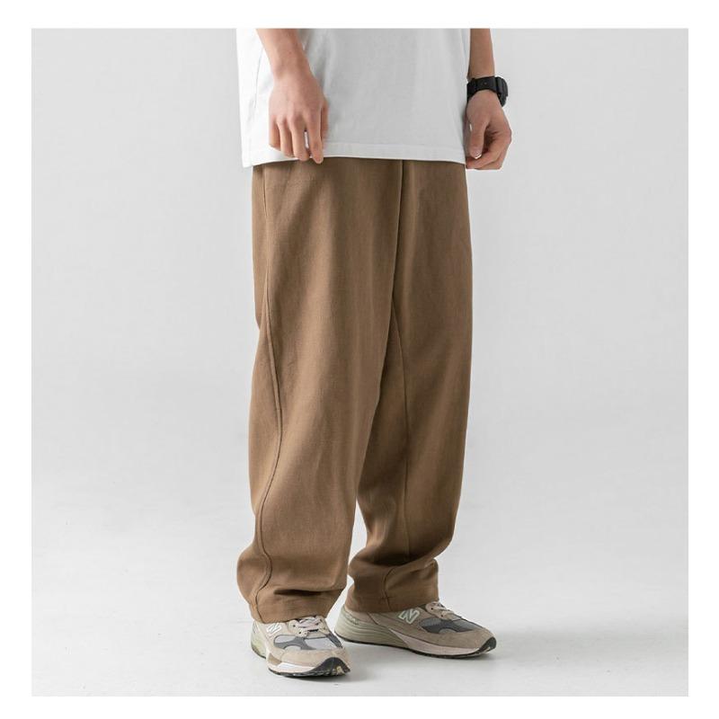 Men S Vintage Loose Fit Cotton Casual Solid Long Trousers