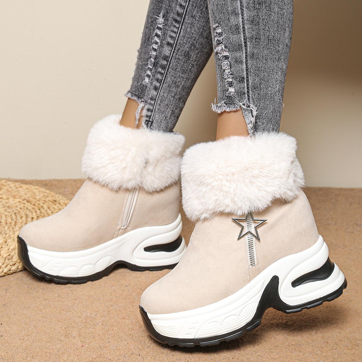 

Women Ankle Boots Causal Zipper Internal Increasing Shoes Women Outdoor Luxury Designer Shoes Winter Warm Platform Snow Boots 35