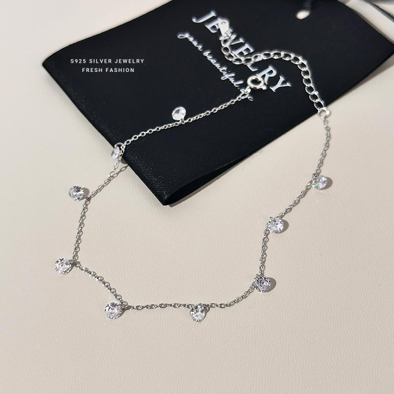 925 Sterling Silver Sweet Tassel Zircon Anklet for Women Korean Exquisite Elegant Summer Foot Accessories Gift